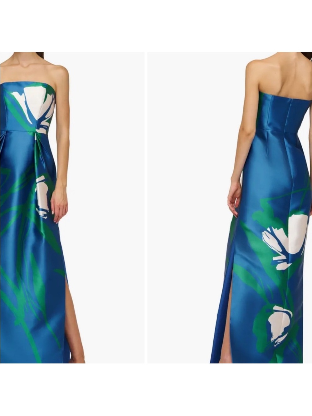 Kay Unger Marisol Strapless Blue Floral Print Evening Gown - Picture 2 of 10